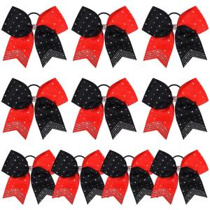 imageDEEKA 10 PCS 8quot Rhinestones Large Cheer Hair Bows Glitter Cheer Ponytail Holder Handmade for Teen Girls Softball Cheerleader Sports Hot PinkRedBlackPack of 10