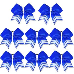 imageDEEKA 10 PCS 8quot Rhinestones Large Cheer Hair Bows Glitter Cheer Ponytail Holder Handmade for Teen Girls Softball Cheerleader Sports Hot PinkRoyal BlueSilverWhitePack of 8