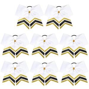 imageDEEKA 10 PCS 8quot Rhinestones Large Cheer Hair Bows Glitter Cheer Ponytail Holder Handmade for Teen Girls Softball Cheerleader Sports Hot PinkWhiteGoldBlackPack of 8