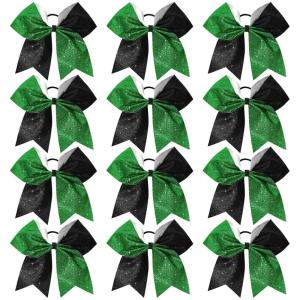 imageDEEKA 12 PCS 8quot Large Glitter Cheer Bows Shiny Cheer Hair Bows Ponytail Holder Handmade for Cheerleader Girls Softball Sports BlackSilverGlitter BlackGreen