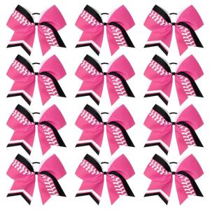 imageDEEKA 12 PCS Softball Cheer Bows 8quot Softball Thread Large Cheer Hair Bows Ponytail Holder Handmade for Teen Girls Sports Cheerleader Royal BlueBlackWhitePinkBlackWhite