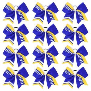 imageDEEKA 12 PCS Softball Cheer Bows 8quot Softball Thread Large Cheer Hair Bows Ponytail Holder Handmade for Teen Girls Sports Cheerleader Royal BlueBlackWhiteRoyal BlueYellowWhite
