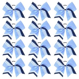 imageDEEKA 12 PCS Softball Cheer Bows 8quot Softball Thread Large Cheer Hair Bows Ponytail Holder Handmade for Teen Girls Sports Cheerleader Royal BlueBlackWhiteBlueNavyWhite
