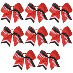 imageDEEKA 12 PCS Softball Cheer Bows 8quot Softball Thread Large Cheer Hair Bows Ponytail Holder Handmade for Teen Girls Sports Cheerleader Royal BlueBlackWhiteRed Glitter BlackWhite