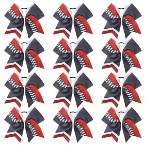 imageDEEKA 12 PCS Softball Cheer Bows 8quot Softball Thread Large Cheer Hair Bows Ponytail Holder Handmade for Teen Girls Sports Cheerleader Royal BlueBlackWhiteGreyRedWhite