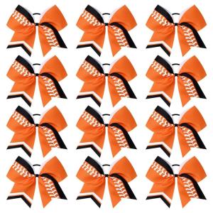 imageDEEKA 12 PCS Softball Cheer Bows 8quot Softball Thread Large Cheer Hair Bows Ponytail Holder Handmade for Teen Girls Sports Cheerleader Royal BlueBlackWhiteOrangeBlackWhite