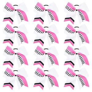 imageDEEKA 12 PCS Softball Cheer Bows 8quot Softball Thread Large Cheer Hair Bows Ponytail Holder Handmade for Teen Girls Sports Cheerleader Royal BlueBlackWhiteWhiteHot PinkBlack