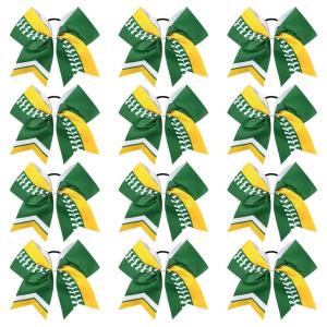 imageDEEKA 12 PCS Softball Cheer Bows 8quot Softball Thread Large Cheer Hair Bows Ponytail Holder Handmade for Teen Girls Sports Cheerleader Royal BlueBlackWhiteGreenYellowWhite
