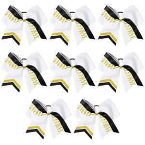 imageDEEKA 12 PCS Softball Cheer Bows 8quot Softball Thread Large Cheer Hair Bows Ponytail Holder Handmade for Teen Girls Sports Cheerleader Royal BlueBlackWhiteWhite Glitter BlackGold