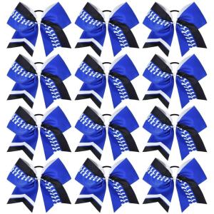 imageDEEKA 12 PCS Softball Cheer Bows 8quot Softball Thread Large Cheer Hair Bows Ponytail Holder Handmade for Teen Girls Sports Cheerleader Royal BlueBlackWhiteRoyal BlueBlackWhite