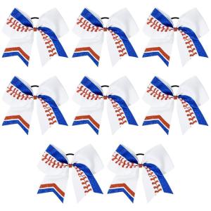 imageDEEKA 12 PCS Softball Cheer Bows 8quot Softball Thread Large Cheer Hair Bows Ponytail Holder Handmade for Teen Girls Sports Cheerleader Royal BlueBlackWhiteWhite Glitter Royal BlueRed