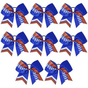 imageDEEKA 12 PCS Softball Cheer Bows 8quot Softball Thread Large Cheer Hair Bows Ponytail Holder Handmade for Teen Girls Sports Cheerleader Royal BlueBlackWhiteRoyal Blue Glitter RedWhite