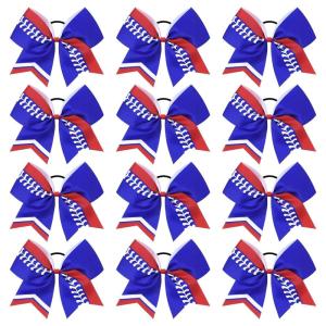 imageDEEKA 12 PCS Softball Cheer Bows 8quot Softball Thread Large Cheer Hair Bows Ponytail Holder Handmade for Teen Girls Sports Cheerleader Royal BlueBlackWhiteRoyal BlueRedWhite