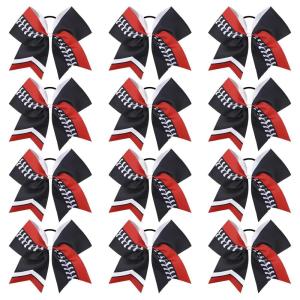 imageDEEKA 12 PCS Softball Cheer Bows 8quot Softball Thread Large Cheer Hair Bows Ponytail Holder Handmade for Teen Girls Sports Cheerleader Royal BlueBlackWhiteBlackRedWhite