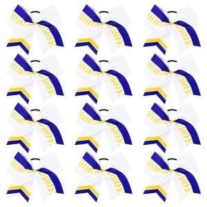 imageDEEKA 12 PCS Softball Cheer Bows 8quot Softball Thread Large Cheer Hair Bows Ponytail Holder Handmade for Teen Girls Sports Cheerleader Royal BlueBlackWhiteWhiteRoyal BlueYellow
