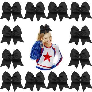 imageDEEKA 12PCS 8quot Two Toned Large Cheer Hair Bows Ponytail Holder Handmade for Teen Girls Softball Cheerleader SportsLight PinkBright PinkBlack Pack of 12