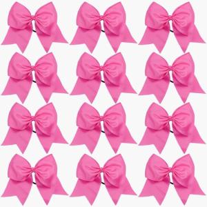 imageDEEKA 12PCS 8quot Two Toned Large Cheer Hair Bows Ponytail Holder Handmade for Teen Girls Softball Cheerleader SportsLight PinkBright PinkBright Pink Pack of 12