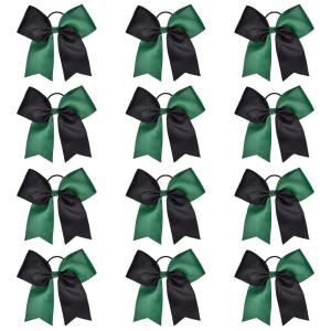 imageDEEKA 12PCS 8quot Two Toned Large Cheer Hair Bows Ponytail Holder Handmade for Teen Girls Softball Cheerleader SportsLight PinkBright PinkForest GreenBlack