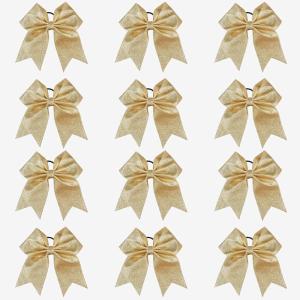 imageDEEKA 12PCS 8quot Two Toned Large Cheer Hair Bows Ponytail Holder Handmade for Teen Girls Softball Cheerleader SportsLight PinkBright PinkGlitter Gold