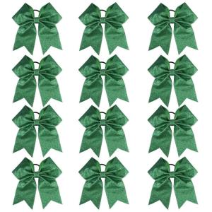 imageDEEKA 12PCS 8quot Two Toned Large Cheer Hair Bows Ponytail Holder Handmade for Teen Girls Softball Cheerleader SportsLight PinkBright PinkGlitter Green