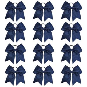 imageDEEKA 12PCS 8quot Two Toned Large Cheer Hair Bows Ponytail Holder Handmade for Teen Girls Softball Cheerleader SportsLight PinkBright PinkGlitter Navy Blue