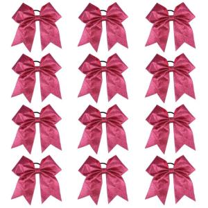 imageDEEKA 12PCS 8quot Two Toned Large Cheer Hair Bows Ponytail Holder Handmade for Teen Girls Softball Cheerleader SportsLight PinkBright PinkGlitter Pink