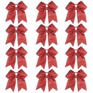 imageDEEKA 12PCS 8quot Two Toned Large Cheer Hair Bows Ponytail Holder Handmade for Teen Girls Softball Cheerleader SportsLight PinkBright PinkGlitter Red
