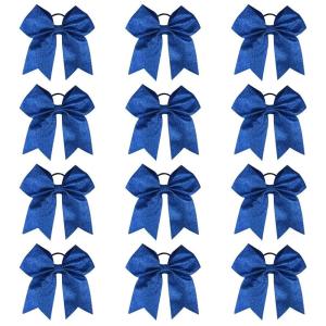 imageDEEKA 12PCS 8quot Two Toned Large Cheer Hair Bows Ponytail Holder Handmade for Teen Girls Softball Cheerleader SportsLight PinkBright PinkGlitter Royal Blue