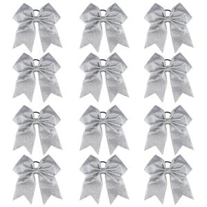imageDEEKA 12PCS 8quot Two Toned Large Cheer Hair Bows Ponytail Holder Handmade for Teen Girls Softball Cheerleader SportsLight PinkBright PinkGlitter Silver