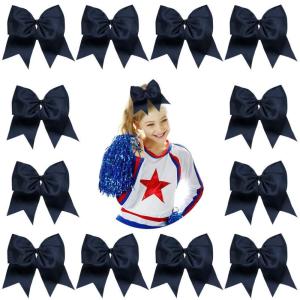 imageDEEKA 12PCS 8quot Two Toned Large Cheer Hair Bows Ponytail Holder Handmade for Teen Girls Softball Cheerleader SportsLight PinkBright PinkNavy Blue Pack of 12