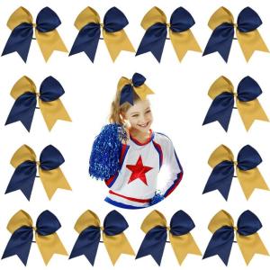 imageDEEKA 12PCS 8quot Two Toned Large Cheer Hair Bows Ponytail Holder Handmade for Teen Girls Softball Cheerleader SportsLight PinkBright PinkNavy BlueAntique Gold
