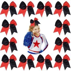 imageDEEKA 12PCS 8quot Two Toned Large Cheer Hair Bows Ponytail Holder Handmade for Teen Girls Softball Cheerleader SportsLight PinkBright PinkRedBlack Pack of 12