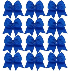 imageDEEKA 12PCS 8quot Two Toned Large Cheer Hair Bows Ponytail Holder Handmade for Teen Girls Softball Cheerleader SportsLight PinkBright PinkRoyal Blue Pack of 12