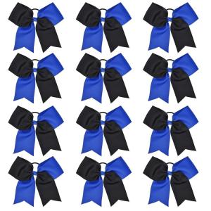 imageDEEKA 12PCS 8quot Two Toned Large Cheer Hair Bows Ponytail Holder Handmade for Teen Girls Softball Cheerleader SportsLight PinkBright PinkRoyal BlueBlack