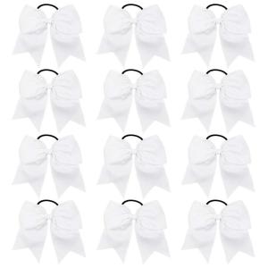 imageDEEKA 12PCS 8quot Two Toned Large Cheer Hair Bows Ponytail Holder Handmade for Teen Girls Softball Cheerleader SportsLight PinkBright PinkWhite Pack of 12