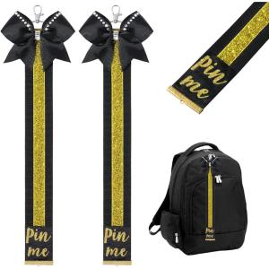 imageDEEKA 2 PCS Cheer Pin Strap Pin Me Ribbon for Backpack Glitter Cheerleader Keychain Cheer Gifts Bow HolderBlackGlitter Gold