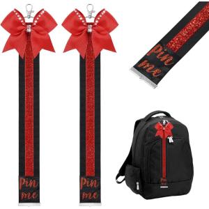 imageDEEKA 2 PCS Cheer Pin Strap Pin Me Ribbon for Backpack Glitter Cheerleader Keychain Cheer Gifts Bow HolderBlackGlitter Red