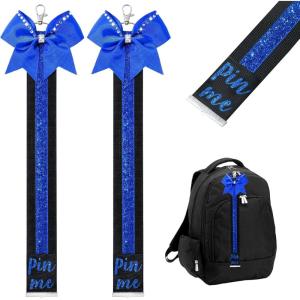 imageDEEKA 2 PCS Cheer Pin Strap Pin Me Ribbon for Backpack Glitter Cheerleader Keychain Cheer Gifts Bow HolderBlackGlitter Royal Blue