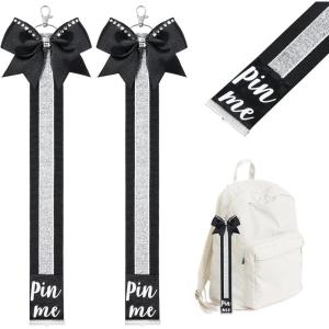 imageDEEKA 2 PCS Cheer Pin Strap Pin Me Ribbon for Backpack Glitter Cheerleader Keychain Cheer Gifts Bow HolderBlackGlitter Silver