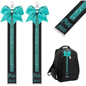 imageDEEKA 2 PCS Cheer Pin Strap Pin Me Ribbon for Backpack Glitter Cheerleader Keychain Cheer Gifts Bow HolderBlackGlitter Teal
