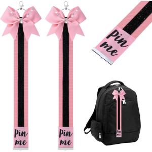 imageDEEKA 2 PCS Cheer Pin Strap Pin Me Ribbon for Backpack Glitter Cheerleader Keychain Cheer Gifts Bow HolderPinkGlitter Black