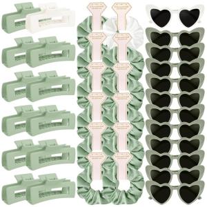 imageDEEKA 24 Pcs Margs and Matrimony Bachelorette Party Favors Decorations Bridesmaid Proposal Gifts Heart Sunglasses Hair Claw Clips Satin Scrunchies Accessories Set Bridal Party Wedding GiftsWhiteGreen 12 Sets