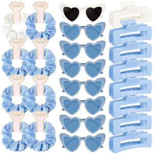 imageDEEKA 24 Pcs Margs and Matrimony Bachelorette Party Favors Decorations Bridesmaid Proposal Gifts Heart Sunglasses Hair Claw Clips Satin Scrunchies Accessories Set Bridal Party Wedding GiftsWhiteBlue