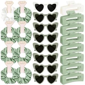 imageDEEKA 24 Pcs Margs and Matrimony Bachelorette Party Favors Decorations Bridesmaid Proposal Gifts Heart Sunglasses Hair Claw Clips Satin Scrunchies Accessories Set Bridal Party Wedding GiftsWhiteSage Green