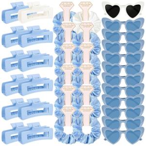 imageDEEKA 24 Pcs Margs and Matrimony Bachelorette Party Favors Decorations Bridesmaid Proposal Gifts Heart Sunglasses Hair Claw Clips Satin Scrunchies Accessories Set Bridal Party Wedding GiftsWhiteBlue 12 Sets