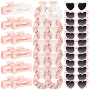 imageDEEKA 24 Pcs Margs and Matrimony Bachelorette Party Favors Decorations Bridesmaid Proposal Gifts Heart Sunglasses Hair Claw Clips Satin Scrunchies Accessories Set Bridal Party Wedding GiftsWhitePink 12 Sets