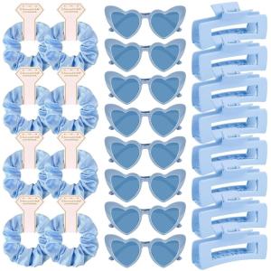 imageDEEKA 24 Pcs Margs and Matrimony Bachelorette Party Favors Decorations Bridesmaid Proposal Gifts Heart Sunglasses Hair Claw Clips Satin Scrunchies Accessories Set Bridal Party Wedding GiftsBlue