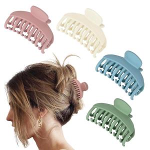 imageDEEKA 3 PCS 25 Inch Tortoise Shell Hair Claw Clips Double Row Teeth Plastic Hair Jaw Clips Hair Barrettes Thick Medium Thin Hair Clips for WomenBeige Blue Pink Green