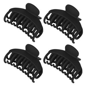 imageDEEKA 3 PCS 25 Inch Tortoise Shell Hair Claw Clips Double Row Teeth Plastic Hair Jaw Clips Hair Barrettes Thick Medium Thin Hair Clips for WomenBlack