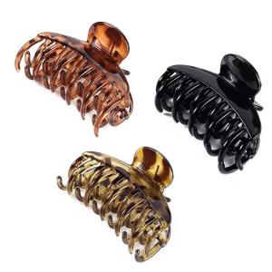 imageDEEKA 3 PCS 25 Inch Tortoise Shell Hair Claw Clips Double Row Teeth Plastic Hair Jaw Clips Hair Barrettes Thick Medium Thin Hair Clips for WomenBlackBrownLeopard
